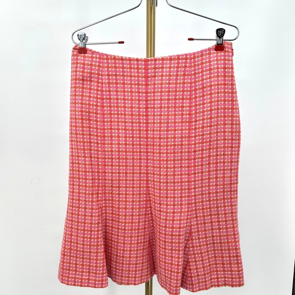 Orange & Pink Plaid Tweed A-Line Midi Skirt Size 8 Light Academia Collegiate Y2K - Picture 2 of 8